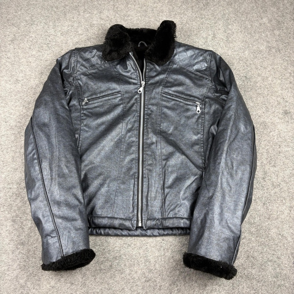 Outbrook Faux Leather Jacket Girls Large 14-16 Black Biker Moto Outdoor Full Zip